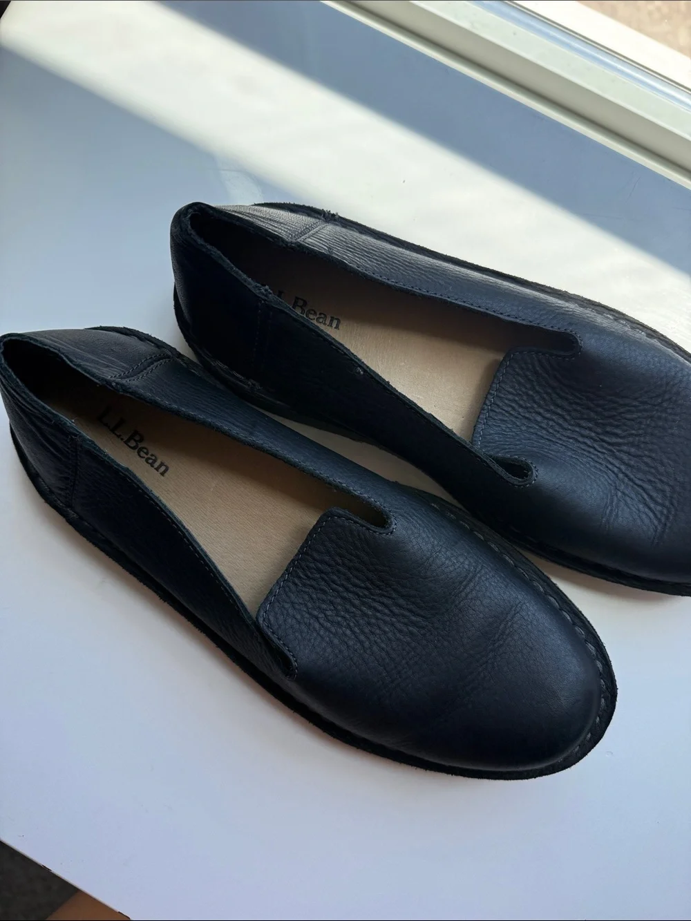 L.L. Bean Black Leather Slip-On Loafers